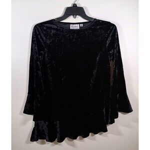 Linea Louis Dell'Ollio Velvet Asymmetrical Flutter Sleeves Black Top Size Small